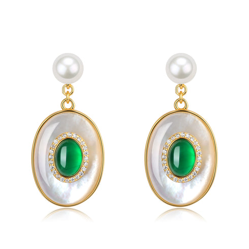 Green Onyx Mother of Pearls Pendant Necklace Gold Vermeil - House Of Pearls